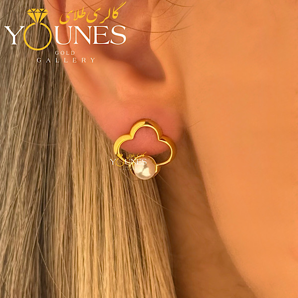 گوشواره طلا میخی ونکلیف مروارید دار