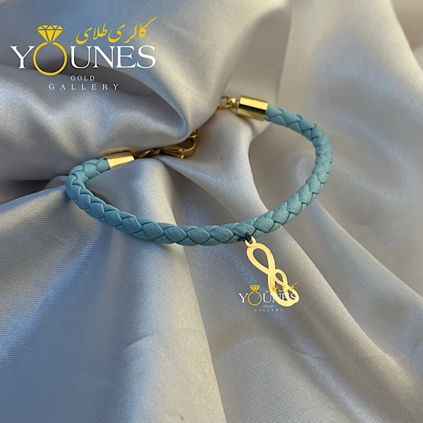 تصویر دوم دستبند چرم اینفینیتی طلا