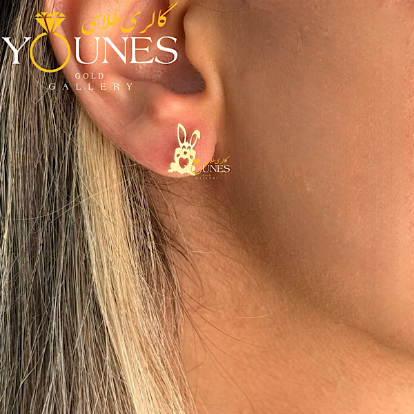 گوشواره طلا میخی خرگوش قلبی