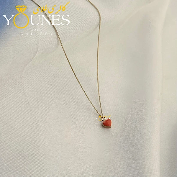 تصویر دوم گردنبند طلا قلب مینیمال نارنجی