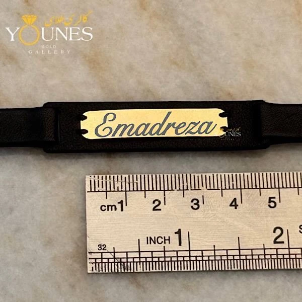 دستبند چرم مردانه طلا حکاکی اسم Emadreza عمادرضا