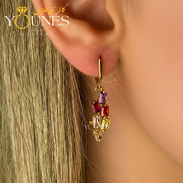 گوشواره طلا عصایی سنگ جواهری