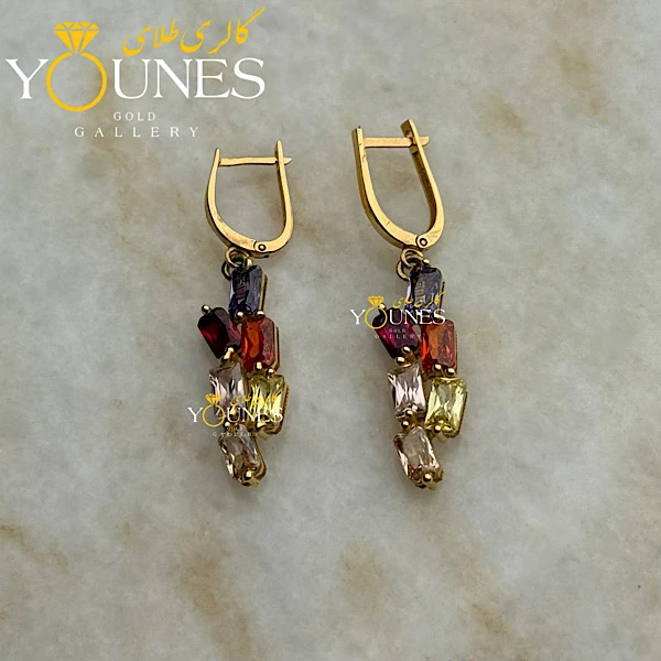 تصویر دوم گوشواره طلا عصایی سنگ جواهری