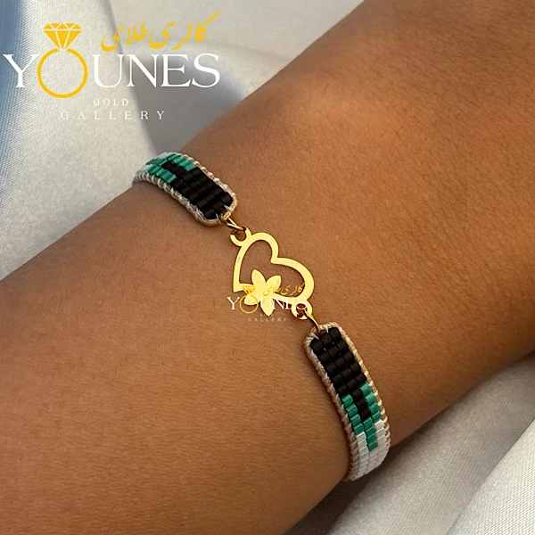 دستبند بند میوکی شاپرک قلبی طلا