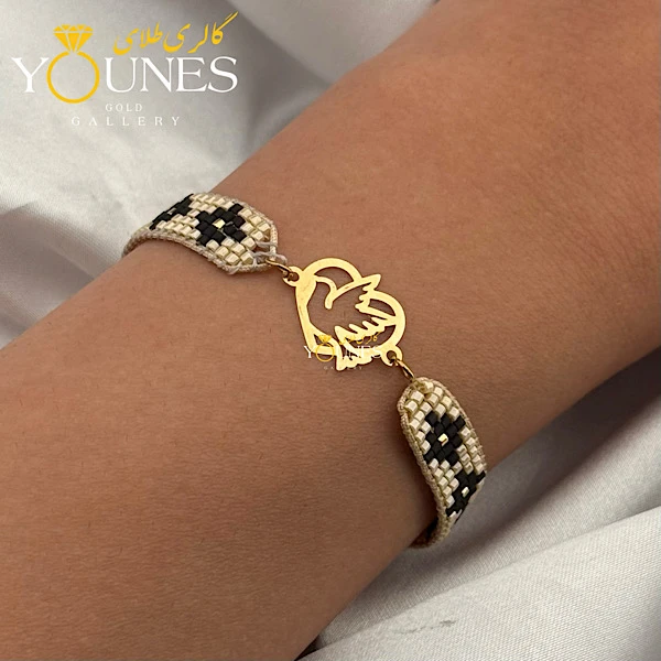 دستبند میوکی کبوتر قلبی لیزری طلا