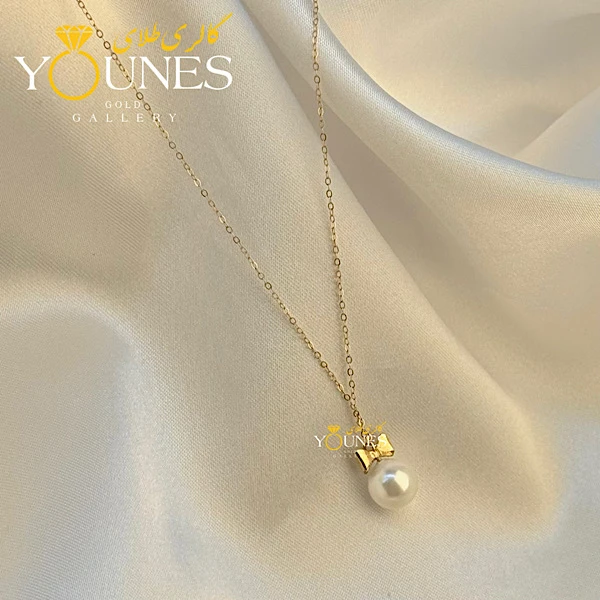 گردنبند طلا تک مروارید پاپیونی