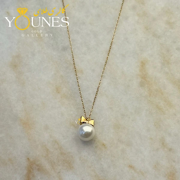 گردنبند طلا تک مروارید پاپیونی