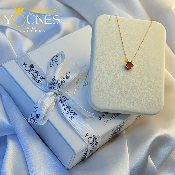 گردنبند طلا ونکلیف سنگی زرشکی