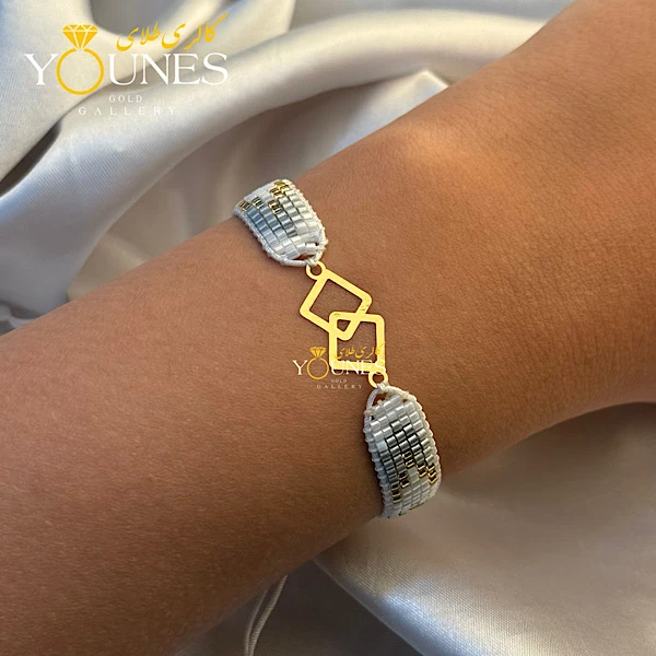 دستبند میوکی سفید مربعی طلا