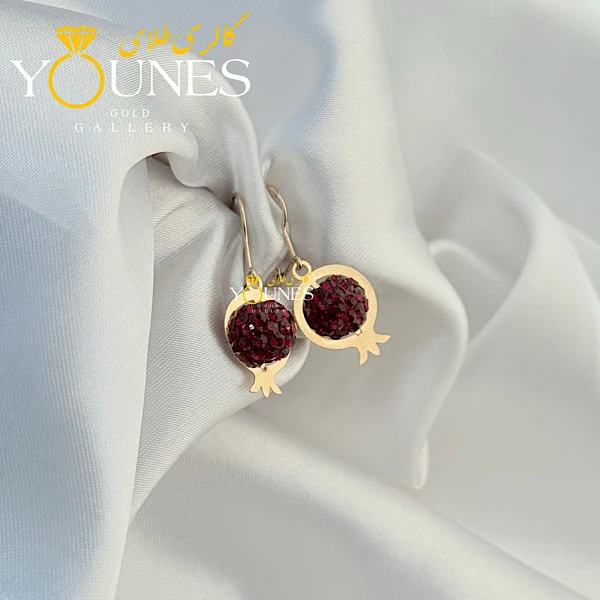 گوشواره طلا انار سواروسکی زرشکی