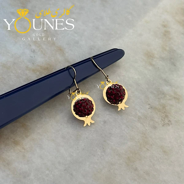 تصویر دوم گوشواره طلا انار سواروسکی زرشکی