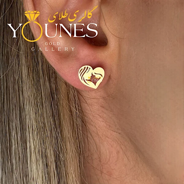 گوشواره طلا میخی مادر و فرزند قلبی