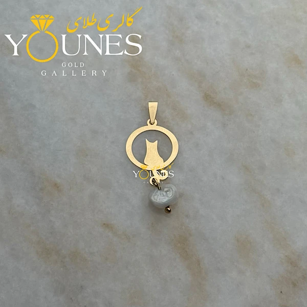 آویز طلا گربه دایره ای مرواریدی مینیمال