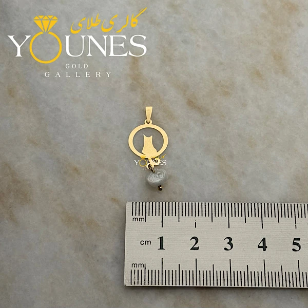 آویز طلا گربه دایره ای مرواریدی مینیمال