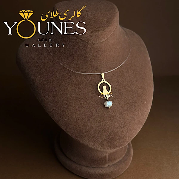 آویز طلا گربه دایره ای مرواریدی مینیمال