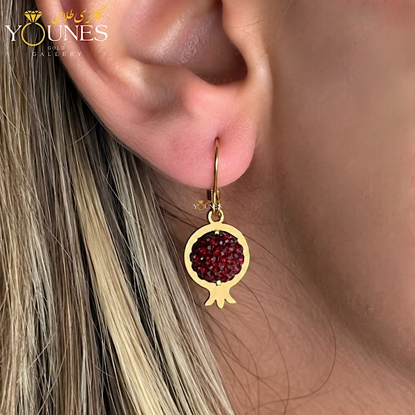 گوشواره طلا انار سواروسکی زرشکی