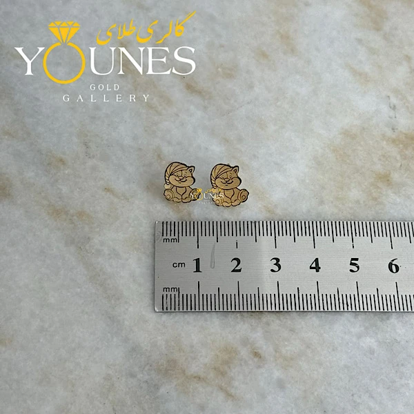 گوشواره طلا میخی حکاکی خرس