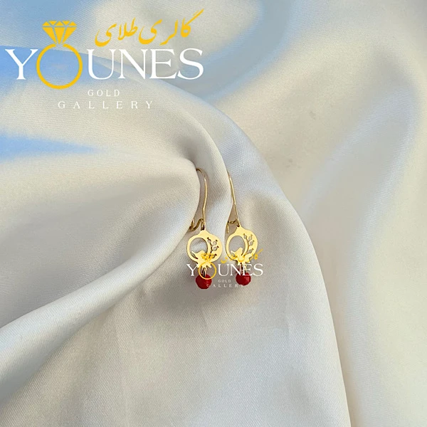 گوشواره طلا عصایی انار سیمرغ مرواریدی